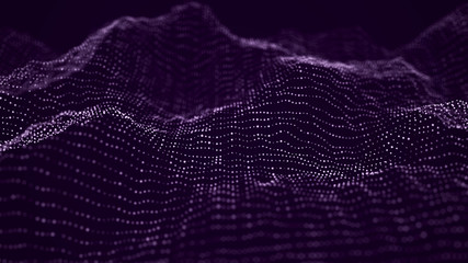 Big data visualization. The musical stream of sounds. Abstract background with interweaving of dots . 3D rendering.
