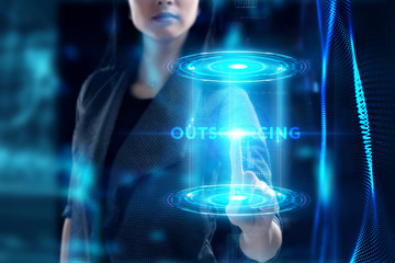 Business, Technology, Internet and network concept. Young businessman working on a virtual screen...