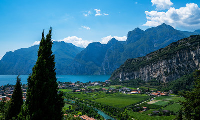 Summer in paradise Lago di Garda. Lake Garda and Sarca river near Torbole town, Northern Italy,...