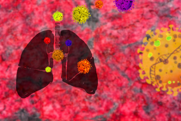 the  illusration of corona virus covid-19 with abstract background. the virus attack people lungs.
