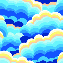 Fototapeta na wymiar Seamless vector pattern with blue clouds