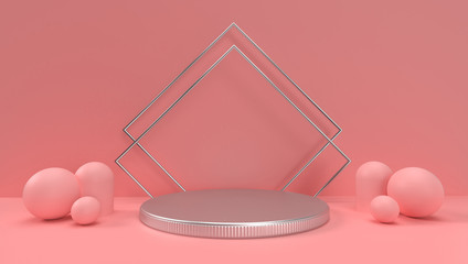3d rendering of Abstract Geometric, Scene, Podium, Stage And Display  Mockup. With Pink Color Tone.