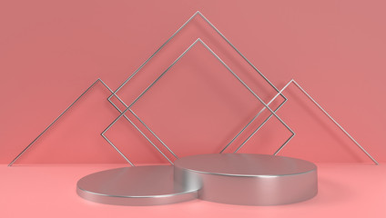 3d rendering of Abstract Geometric, Scene, Podium, Stage And Display  Mockup. With Pink Color Tone.