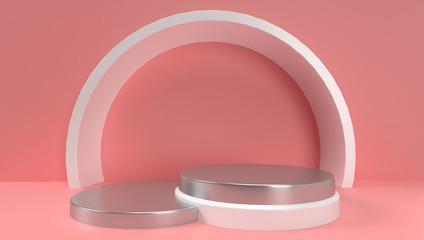 3d rendering of Abstract Geometric, Scene, Podium, Stage And Display  Mockup. With Pink Color Tone.