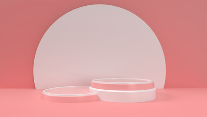 3d rendering of Abstract Geometric, Scene, Podium, Stage And Display  Mockup. With Pink Color Tone.