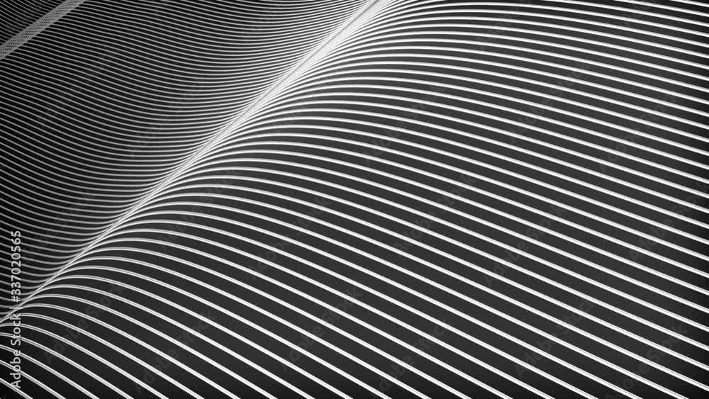 Poster Digital white wave at black background abstract title blurred animation of particle seamless.