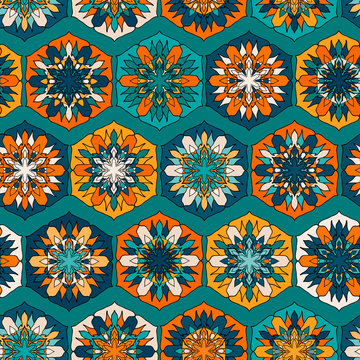 Colorful mosaic seamless pattern in oriental vintage style, vector
