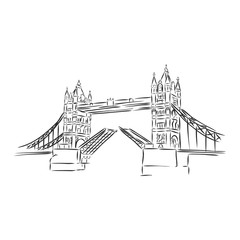 Tower Bridge hand draw sketch illustration, London landmarks