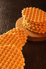 Wafer biscuits on the table. close-up photo