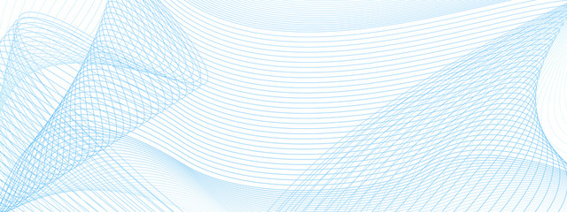 Light blue net of subtle lines. Dynamic abstract background. Technology line art pattern. Vector guilloche design. Colored watermark. Template for banner, voucher, flyer, cheque. EPS10 illustration - obrazy, fototapety, plakaty