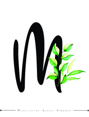 Alphabet Letter with Watercolor Leaves Background