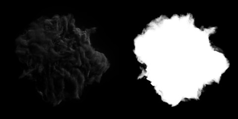 Isolated abstract lightning and smoke with turbulent motion, Multi-color powder, fog, smoke explosion. alpha channel with black/white matte for post-production, digital composition. 3D render
