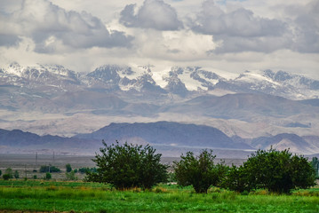 Central part Tien Shan mountain landscape with clouds