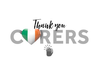 Thank you carers message with Ireland heart flag. 3D Render