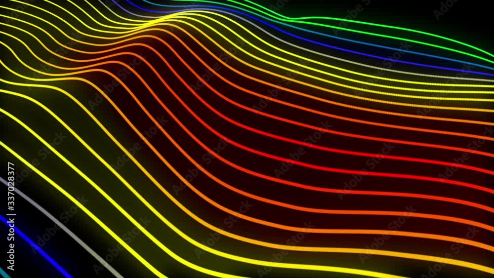 Poster abstract digital multicolored wave at black background abstract title blurred animation of particle 