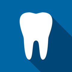 White Teeth icon on blue background with long whadow. Vector illustration