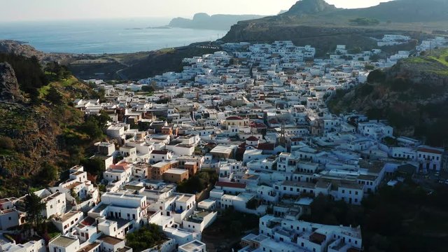 drone view of rhodes island Greece aegean sea