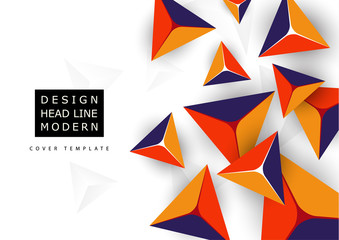 Abstract colorful background with geometric elements. Flying pyramids, triangles. Minimal cover design. Template for your corporate design. Vector