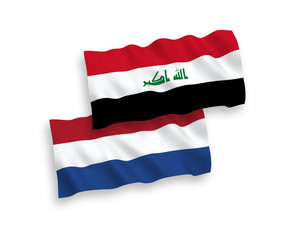 Flags of Iraq and Netherlands on a white background