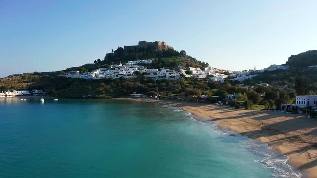 drone view of rhodes island Greece aegean sea