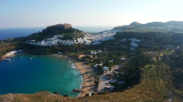 drone view of rhodes island Greece aegean sea