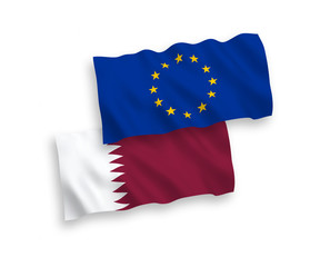 Flags of European Union and Qatar on a white background