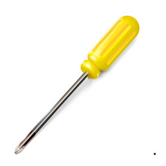 Fototapeta premium Yellow professional realistic screwdriver with a plastic handle. isometric 3d construction tool isolated on white background. Vector illustration. Cruciform for repair and construction.