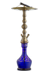 Isolated handcrafted engraved water pipe or hookah.