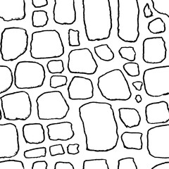 Bricks handdrawn seamless black and white pattern. Vector illustration.