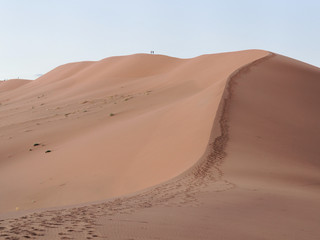 Fototapeta na wymiar People hiking a sand dune in Sossusvlei area, southern part of the Namib Desert, Namibia