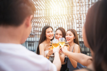 Woman friend group party beer glass