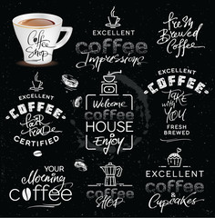 Collection of Hand Drawn Calligraphic Vector Coffee Typography