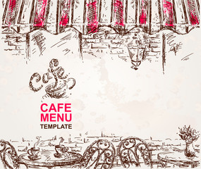 Vintage Paris Cafe Hand Drawn Vector Background