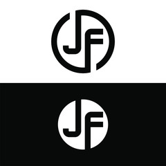 Initial letter JF logo template with circle line art symbol in flat design monogram illustration