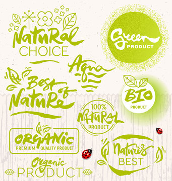 Vector Set of Hand Drawn Organic Icons, Elements and Badges