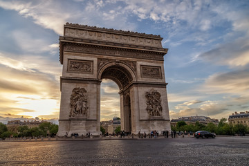 Arch of Triumph (Arc de Triomphe de l'Étoile) after sunset. Paris, France.	