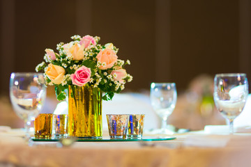 florist decor in  indoor wedding setup table