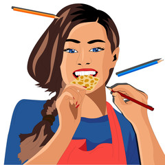 The girl with the blue eyes tries out cheese