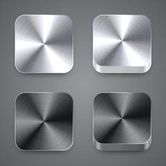 Realistic square metal chrome button. Steel volume control knob. Application interface design element. App icon. Vector illustration.