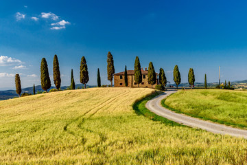 Summer in the D'Orcia valley in Tuscany in the town of Pienza
