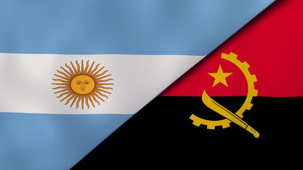 The flags of Argentina and Angola. News, reportage, business background. 3d illustration