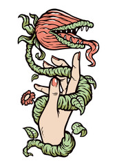 plant monster and hand illustration