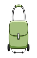Green rolling bag for shopping isolated illustration on white background