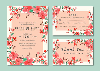 sakura blossom wedding invitation watercolor