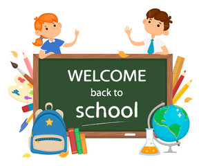 vector illustration welcome back to school, school supplies