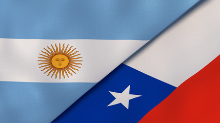 The flags of Argentina and Chile. News, reportage, business background. 3d illustration