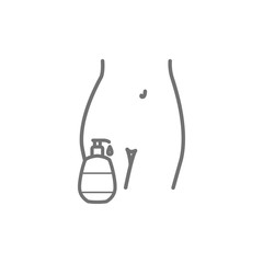 Intimate hygiene product. Woman body, linear illustration. Female body intimate hygiene gel. Vector symbol or logo illustration