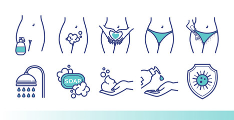 Intimate hygiene. Vector set of female means personal hygiene products