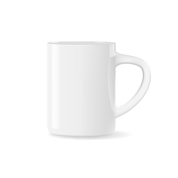White empty coffee mug template, isolated on white background.