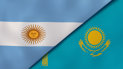 The flags of Argentina and Kazakhstan. News, reportage, business background. 3d illustration